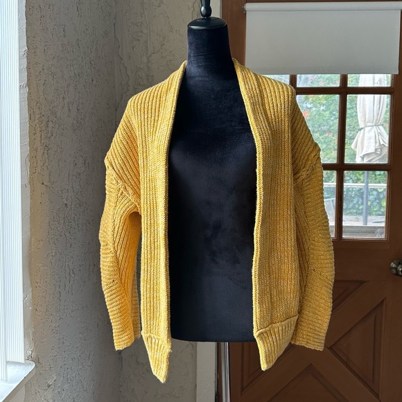 Free People High Hopes Open Front Long Sleeve Yellow Knit Cardigan Sweater - Picture 3 of 14